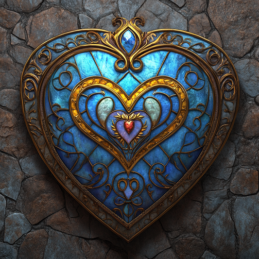 Gold Bluestone Heart Diamond Art Kit