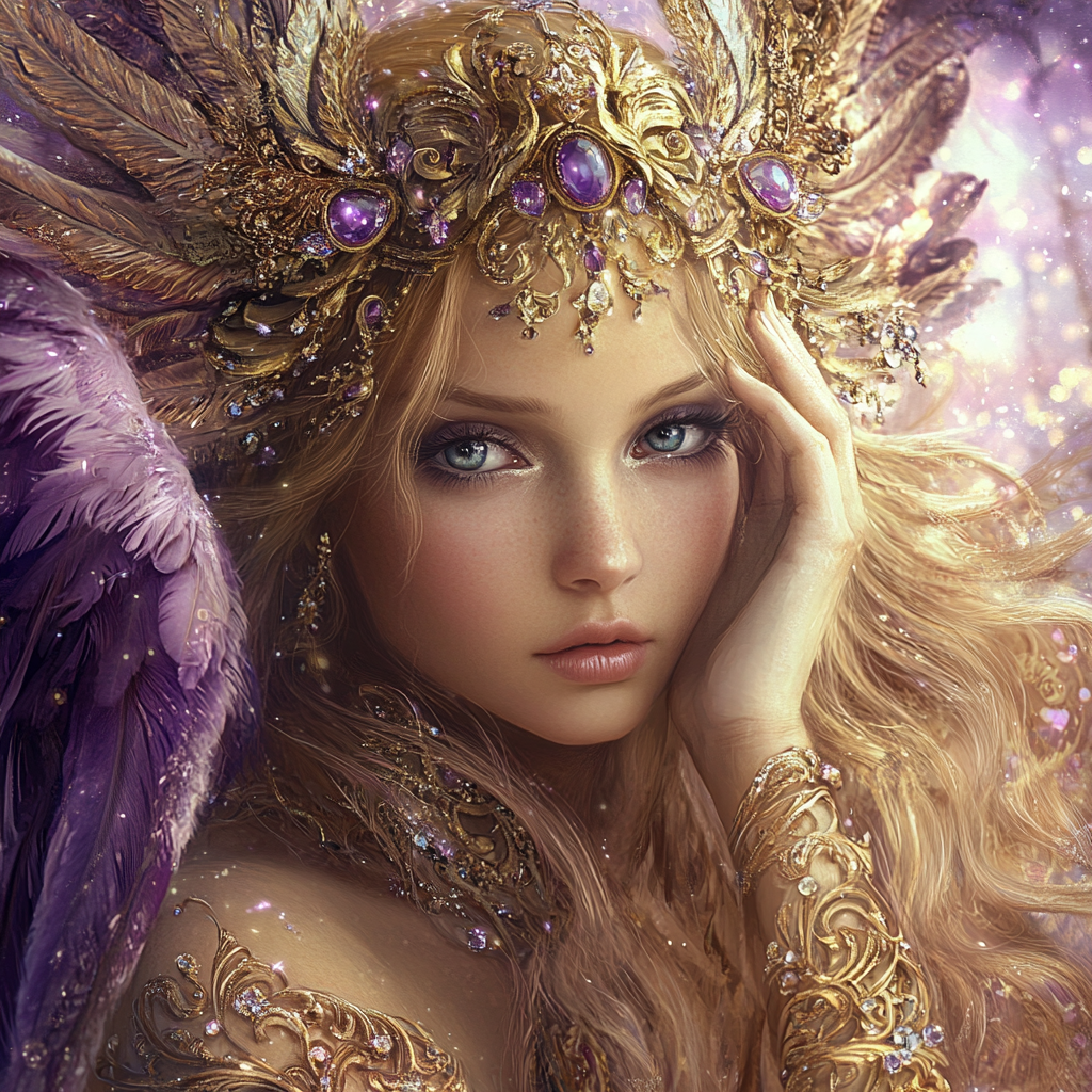 Purple Gem And Feather Angel Diamond Art Kit