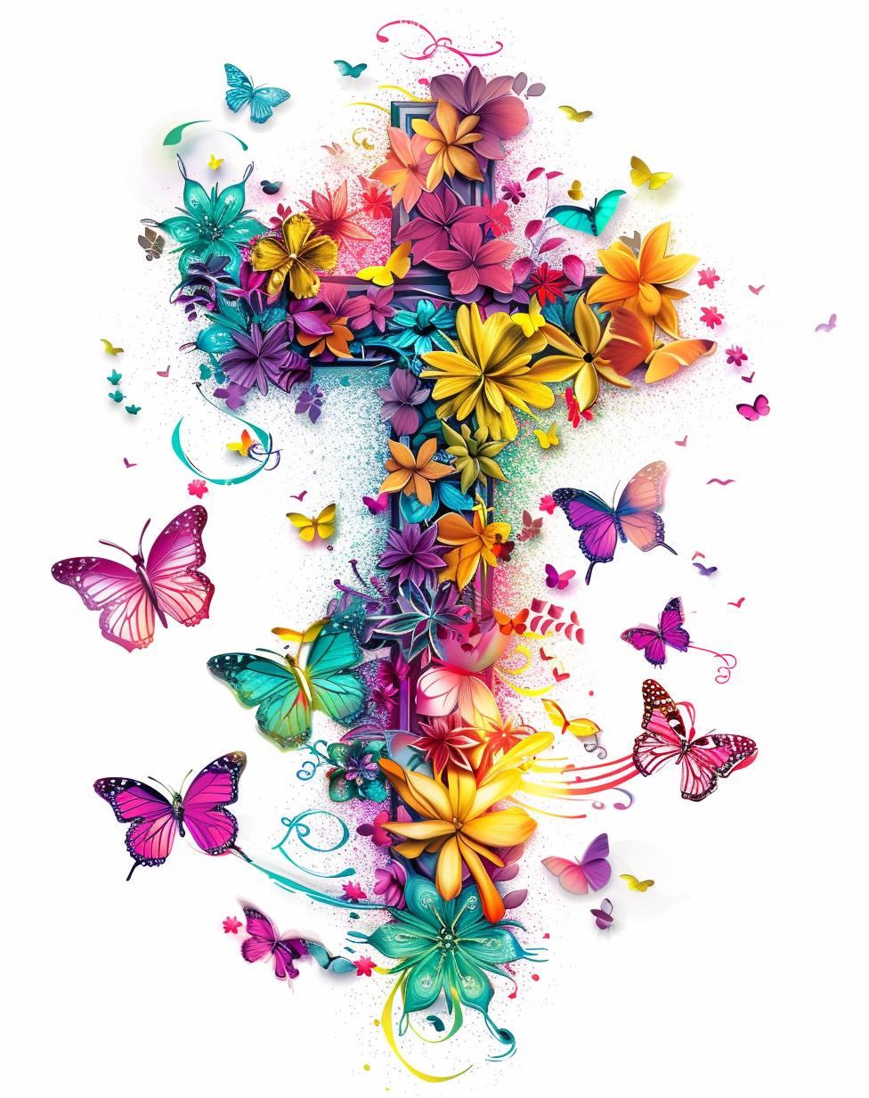 Colorful Flower And Butterfly Cross Diamond Art Kit