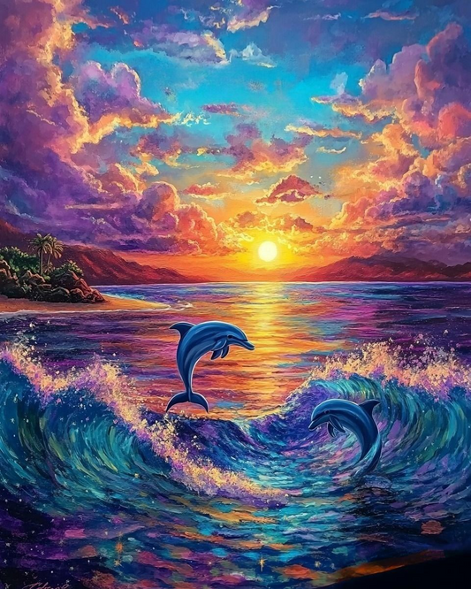 Abstract Ocean Dolphins Diamond Art Kit