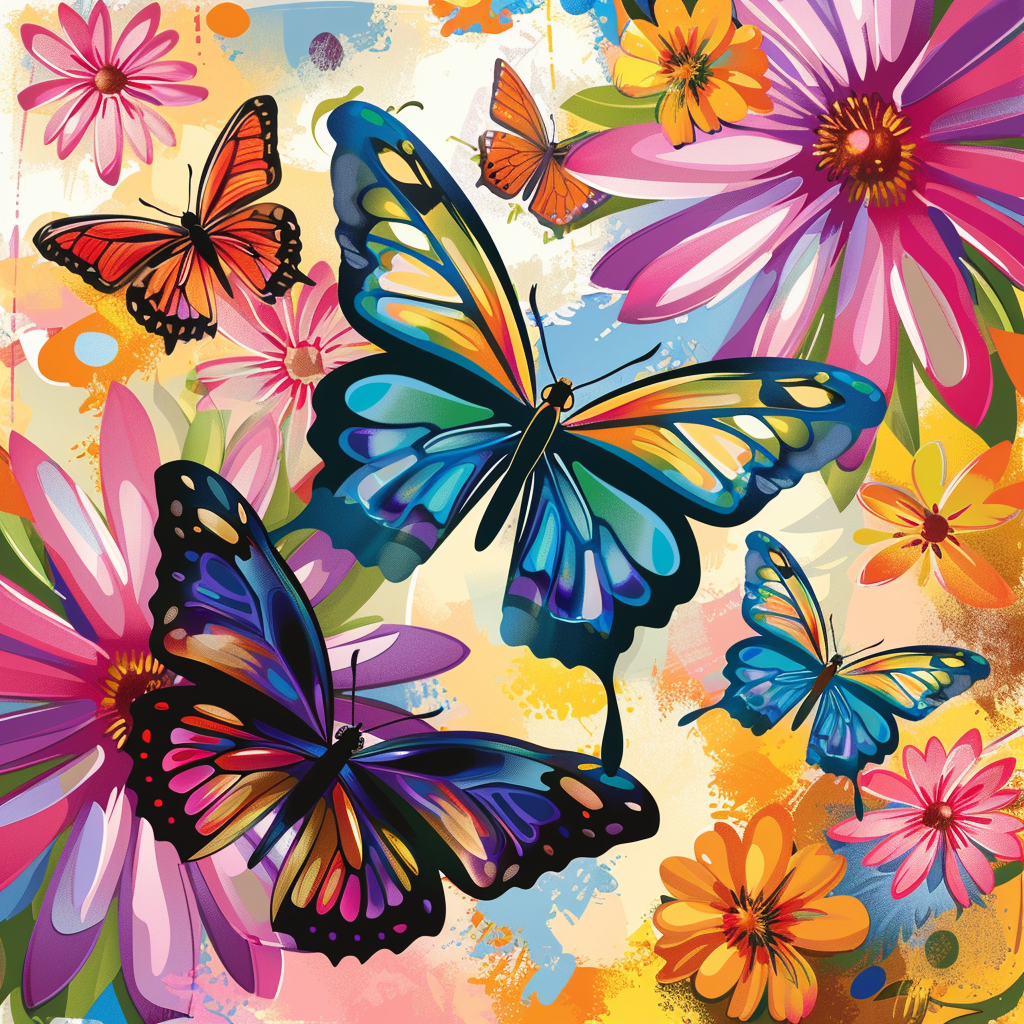 Five Butterflies And Flowers Diamond Art Kit