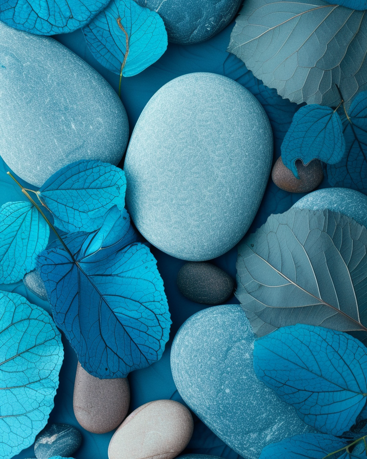 Blue Leaves And Rocks Diamond Art Kit