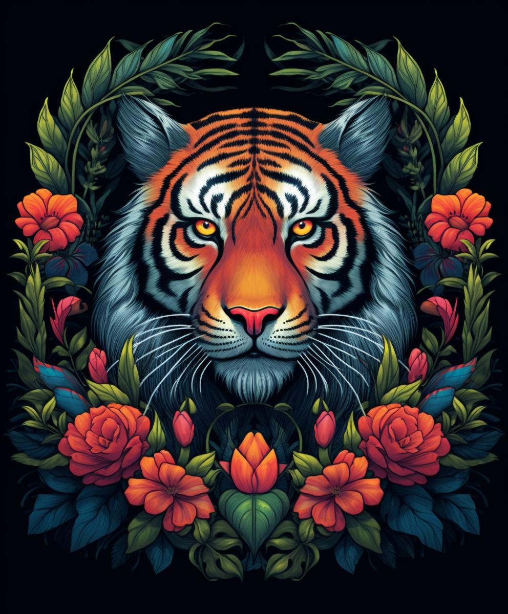 Flowers And Tiger Diamond Art Kit