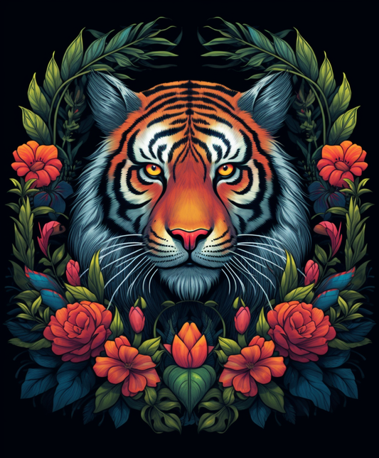 Flowers And Tiger Diamond Art Kit