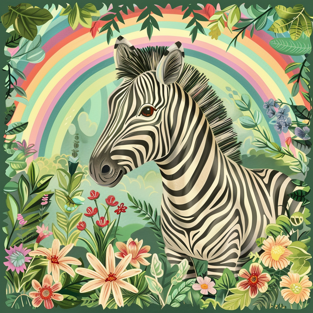 Flowers And Rainbows Zebra Diamond Art Kit