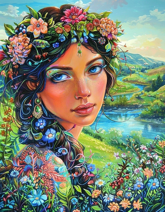 Dark Hair Nature Girl Diamond Art Kit