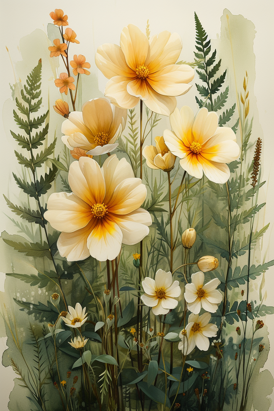 Yellow Flowers And Ferns Diamond Art Kit