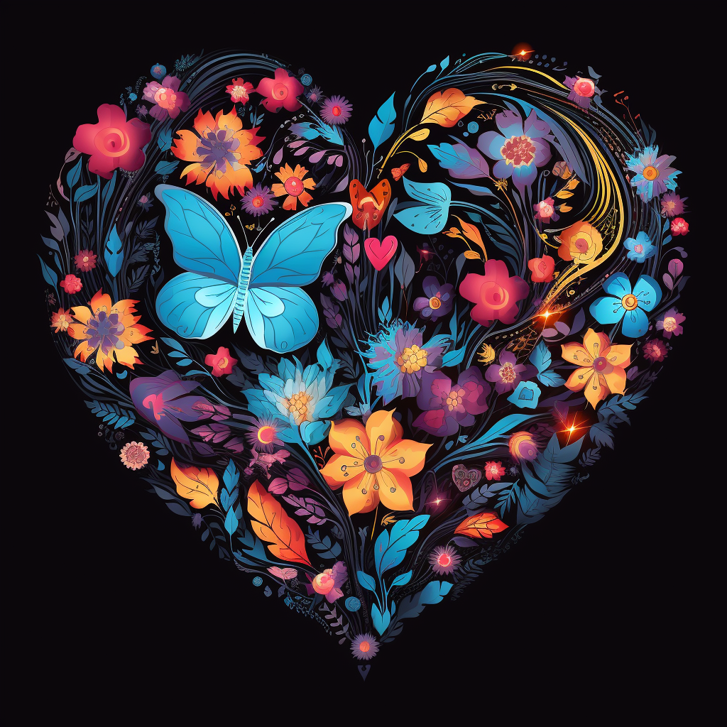 Flower Heart With Blue Butterfly Diamond Art Kit