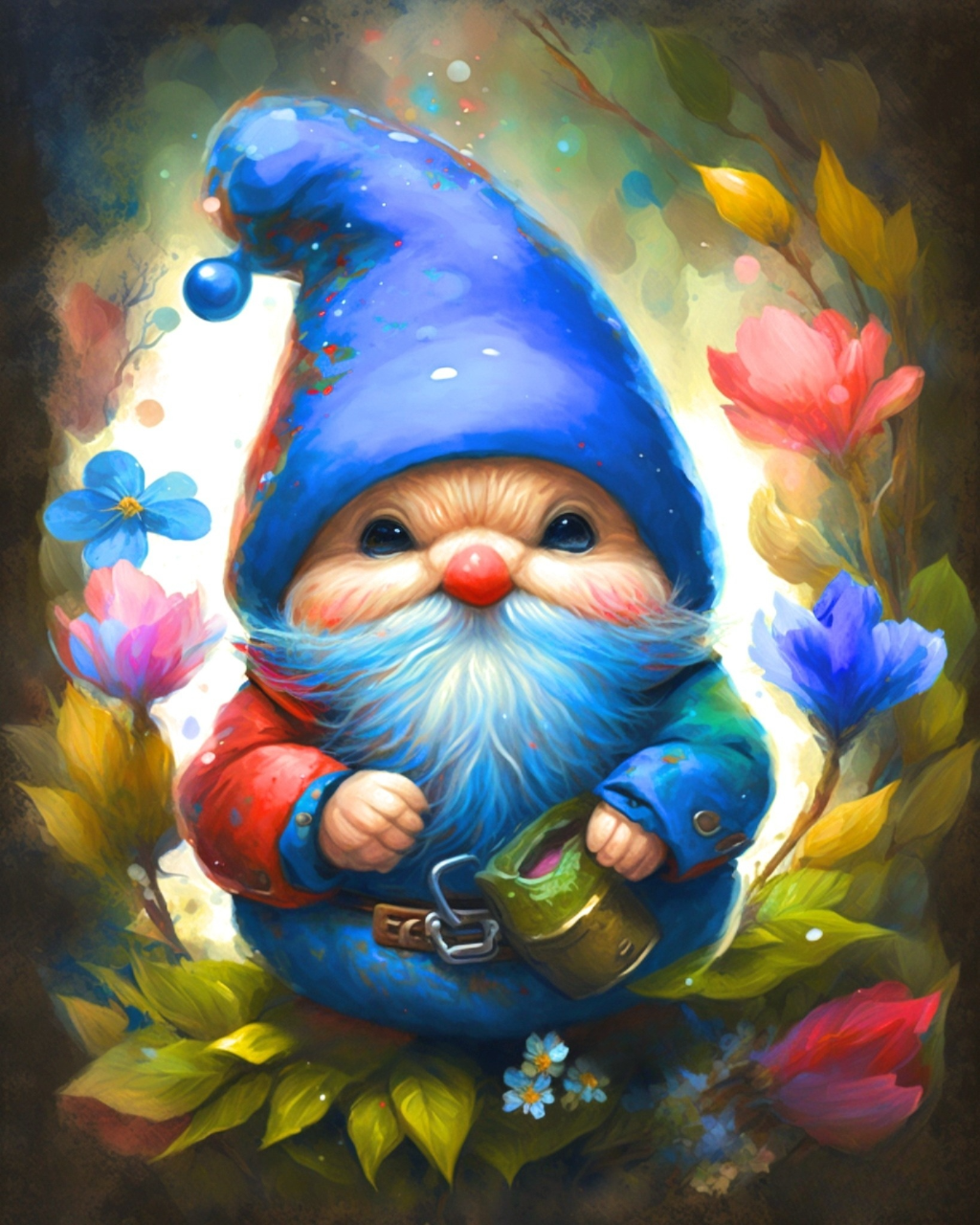 Red Nose Gnome Flowers Diamond Art Kit