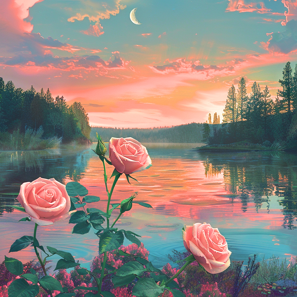 Three Pink Roses Lake Diamond Art Kit