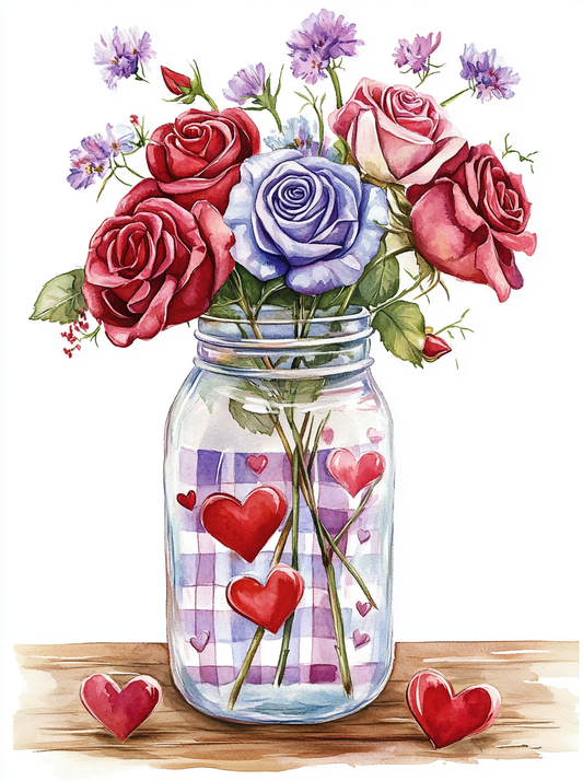 Purple Red Rose Jar Diamond Art Kit
