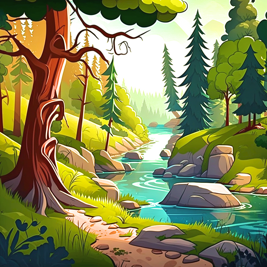 Cartoon Stream Forest Diamond Art Kit