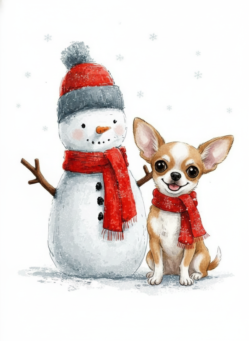 Chihuahua And Snowman Diamond Art Kit