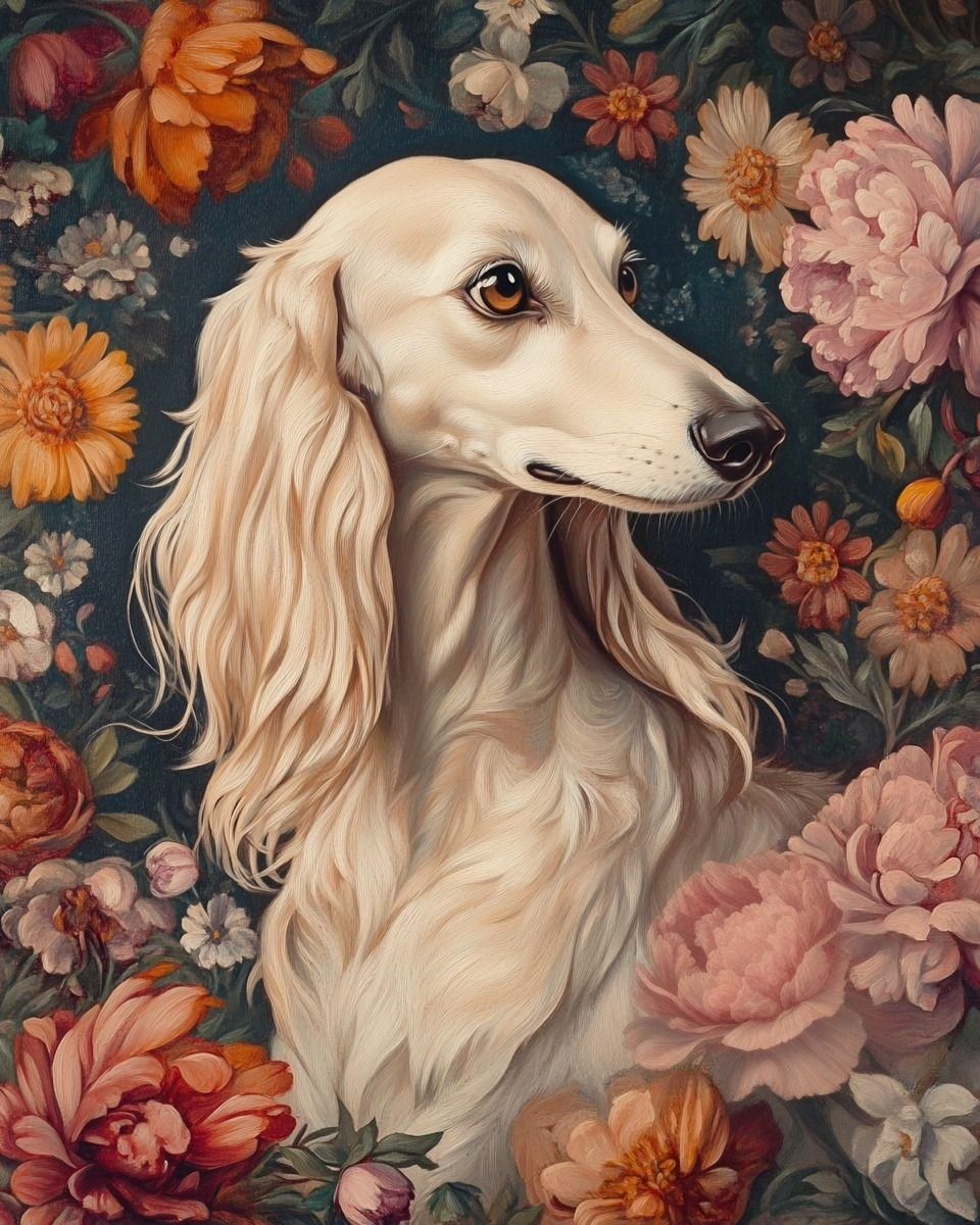 Victorian Flower Saluki Diamond Art Kit