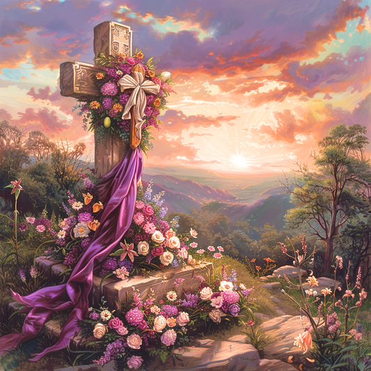 Flower Covered Easter Cross Diamond Art Kit