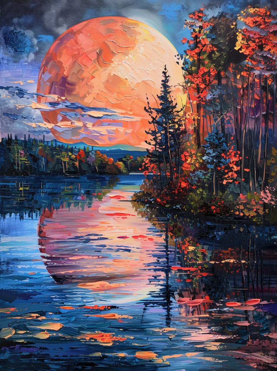 Big Moon Behind The Lake Diamond Art Kit