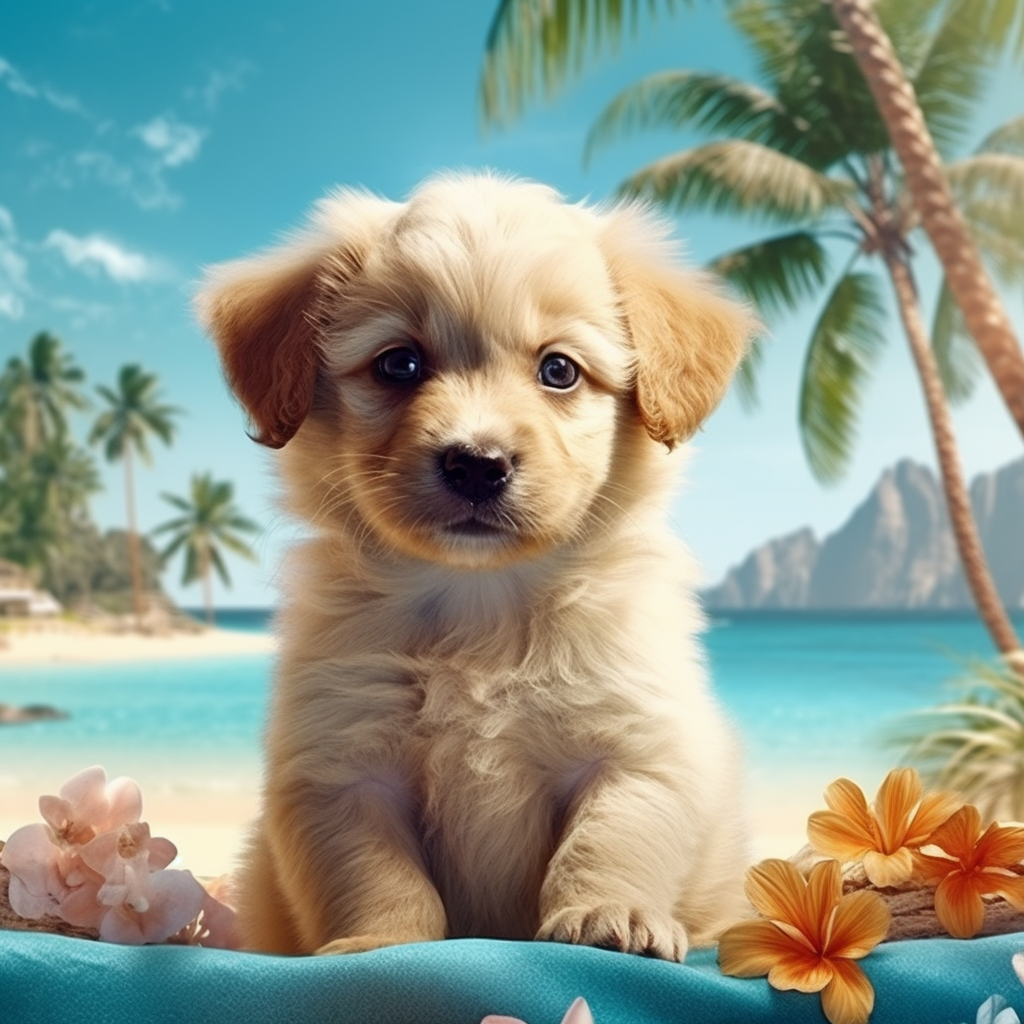 Puppy In Paradise Diamond Art Kit