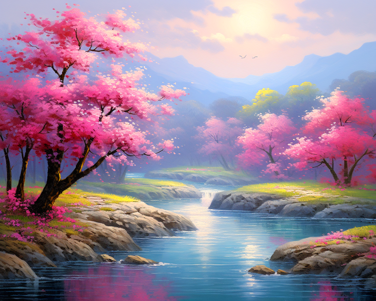 Cherry Trees By The River Diamond Art Kit
