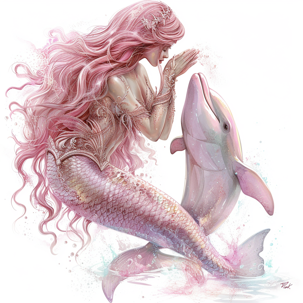 Pink Dolphin And Mermaid Diamond Art Kit
