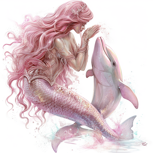 Pink Dolphin And Mermaid Diamond Art Kit