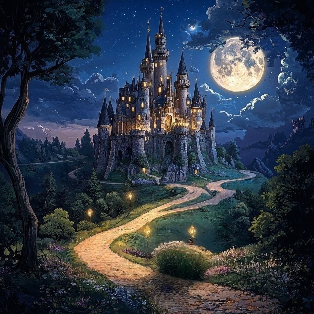Full Moon Castle On The Hill Diamond Art Kit