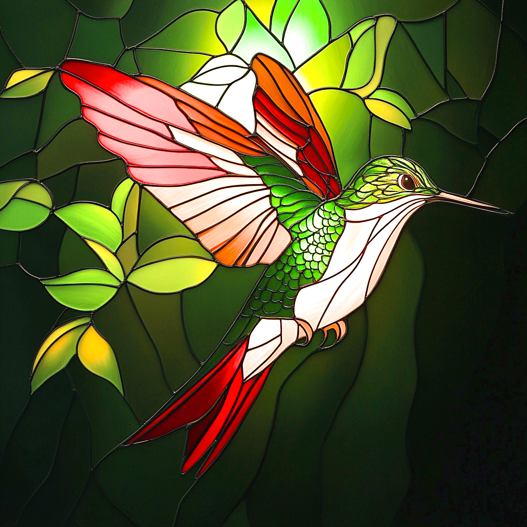 Green Background Abstract Hummingbird Diamond Art Kit