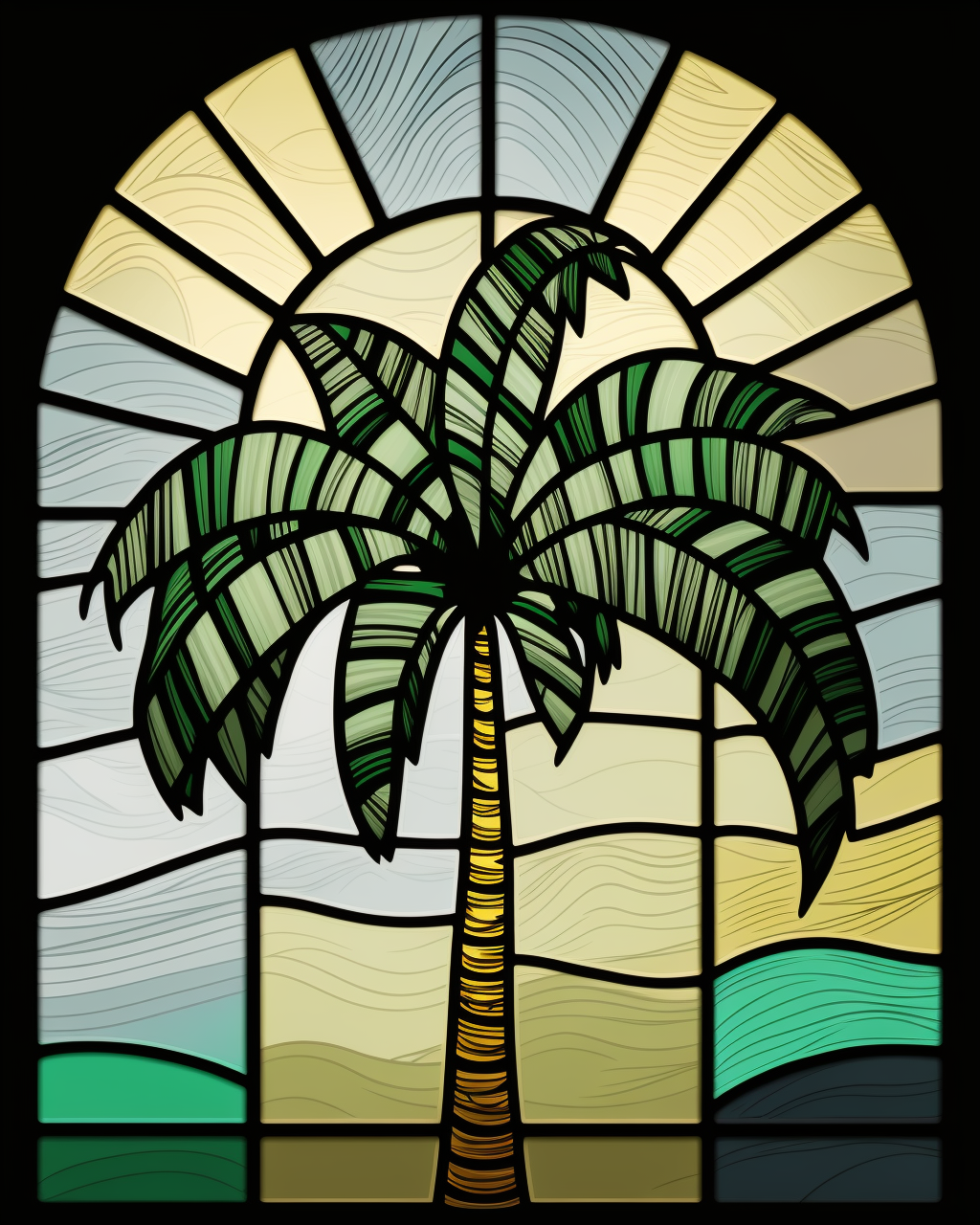 Green Palm Tree Abstract Panel Diamond Art Kit