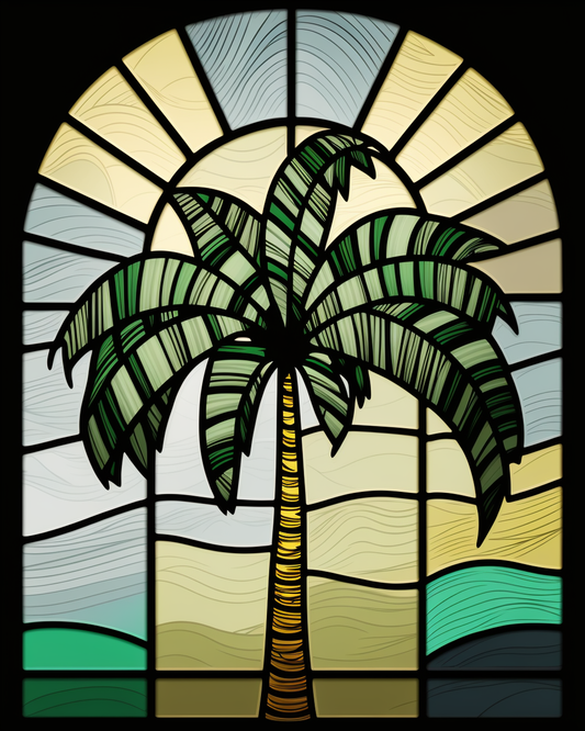 Green Palm Tree Abstract Panel Diamond Art Kit