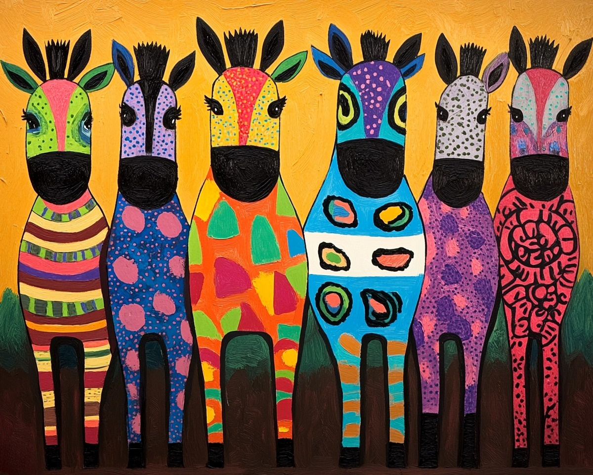 Six Abstract Colored Zebras Diamond Art Kit