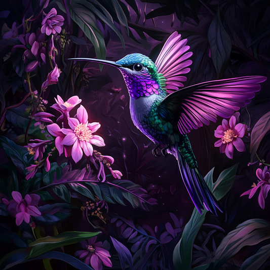 Purple Flower Purple Wing Hummingbird Diamond Art Kit