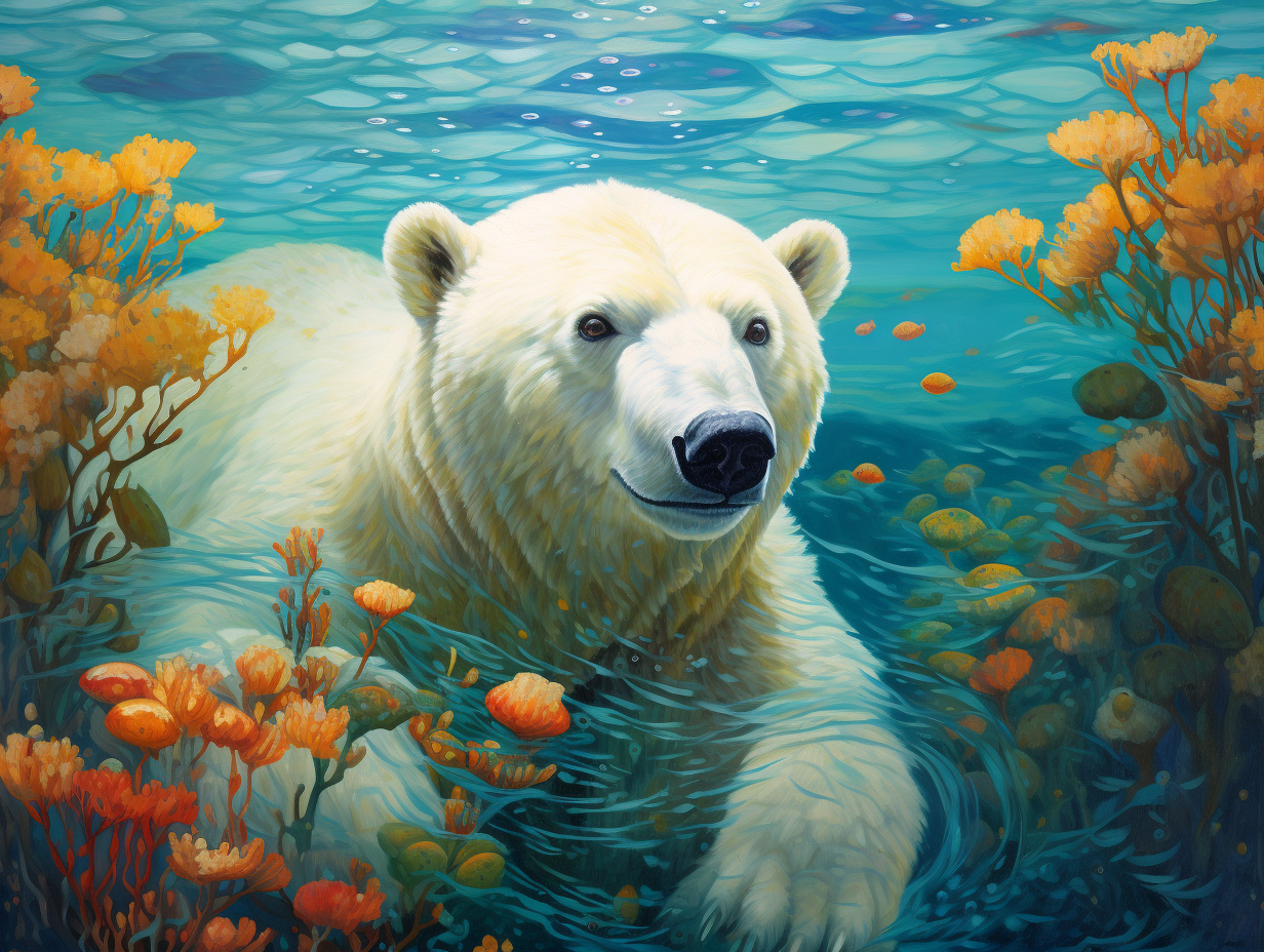 Yellow Flower Swimming Polar Bear Diamond Art Kit