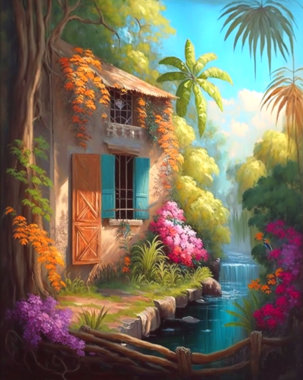 Tropical River Cottage Diamond Art Kit