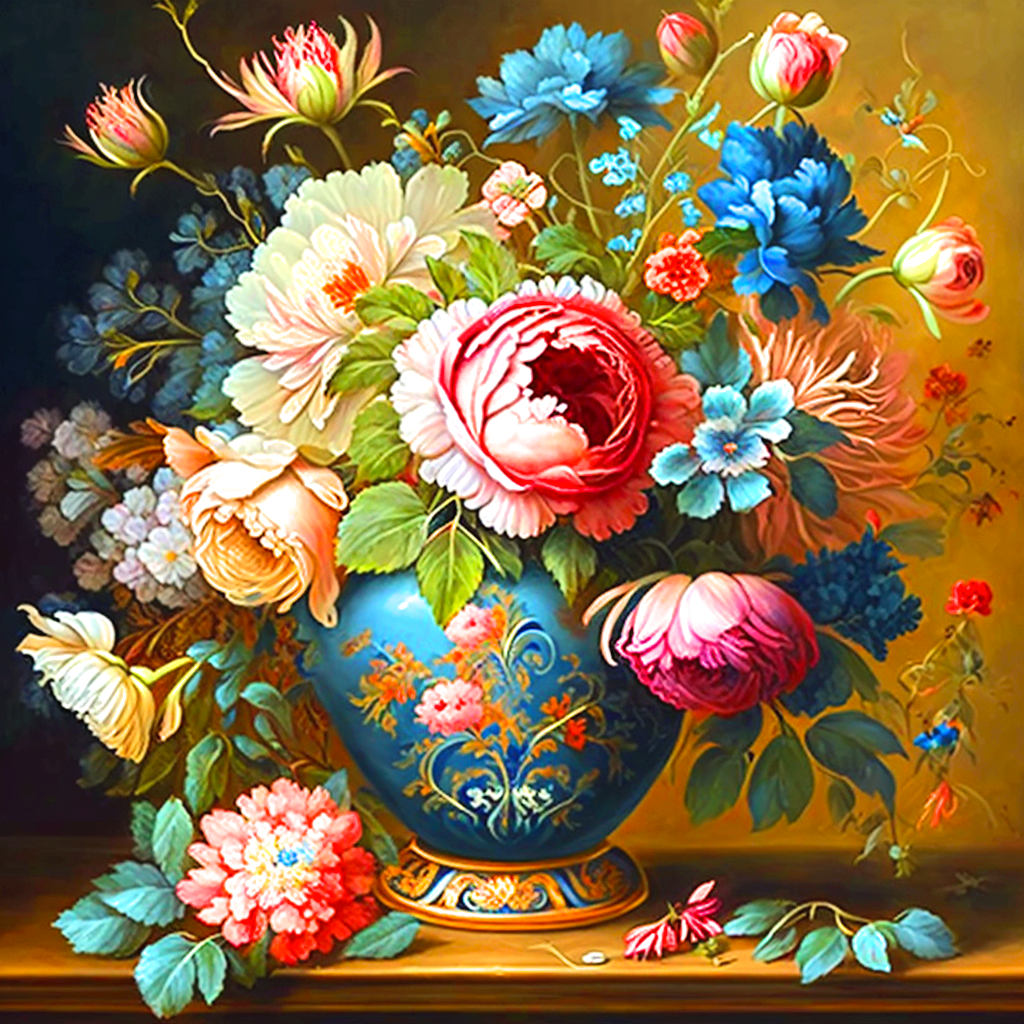 Blue Flower Vase Bouquet Diamond Art Kit