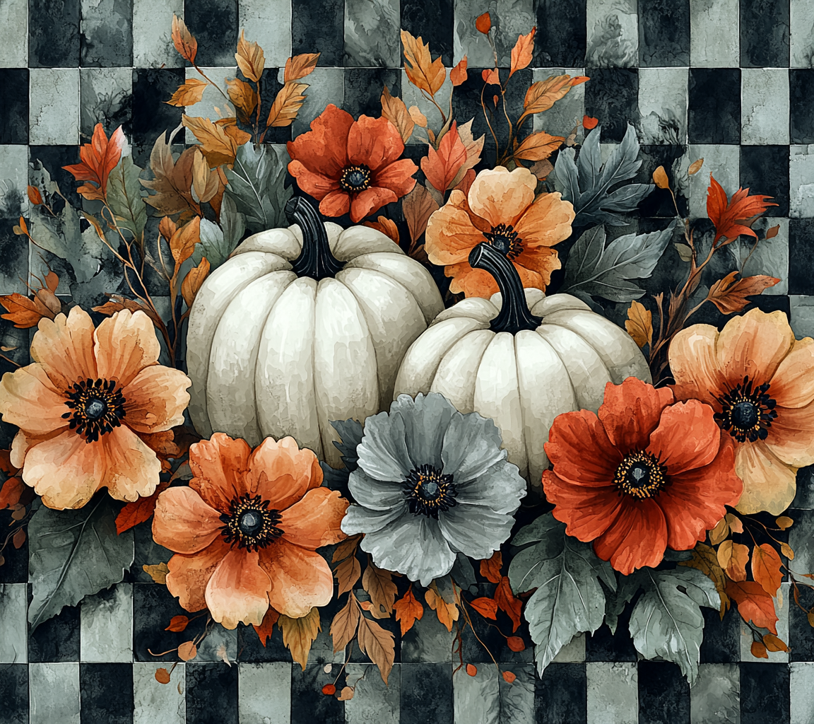 Checker And White Pumpkins Diamond Art Kit