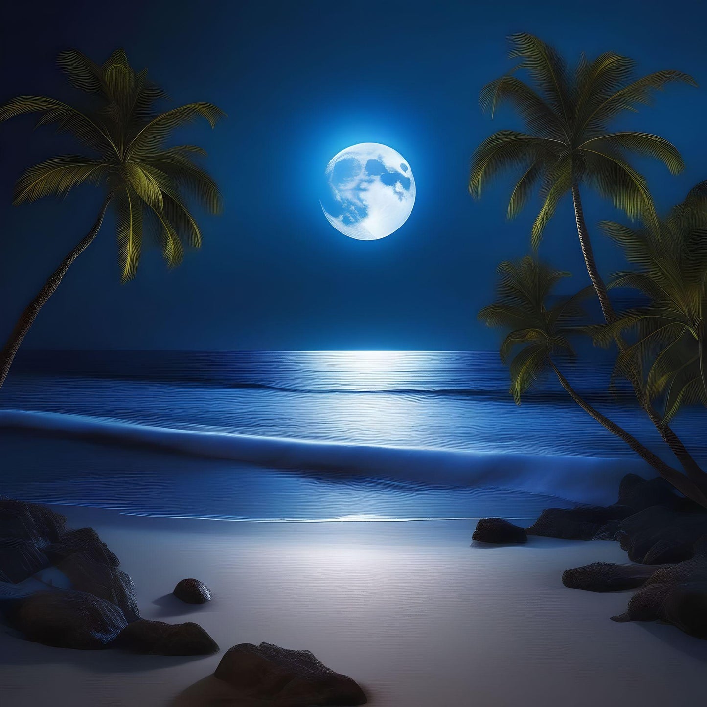 Blue Full Moon Beach Diamond Art Kit