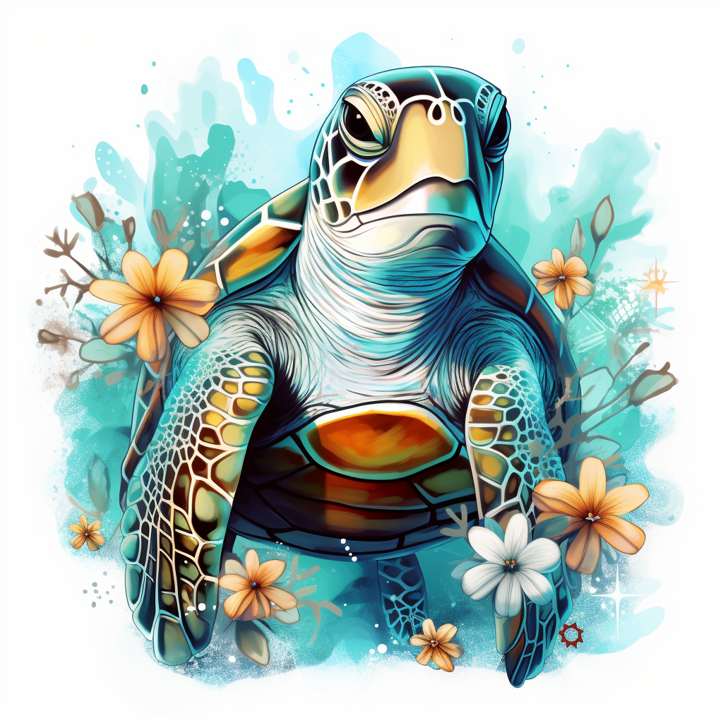 Sea Turtle Flowers Diamond Art Kit