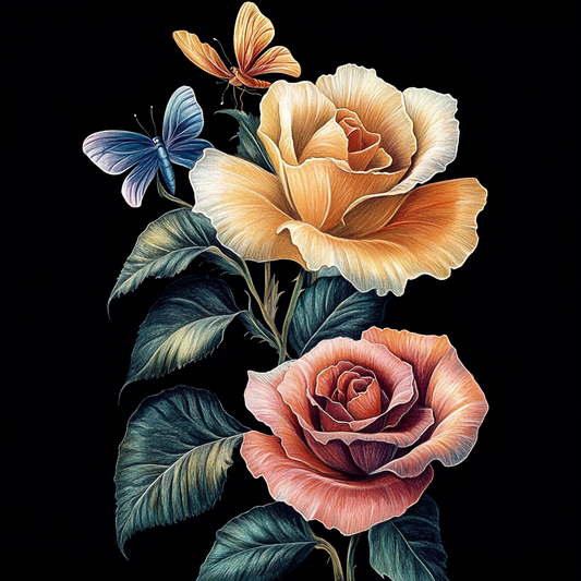 Two Rose Blue Butterfly Diamond Art Kit