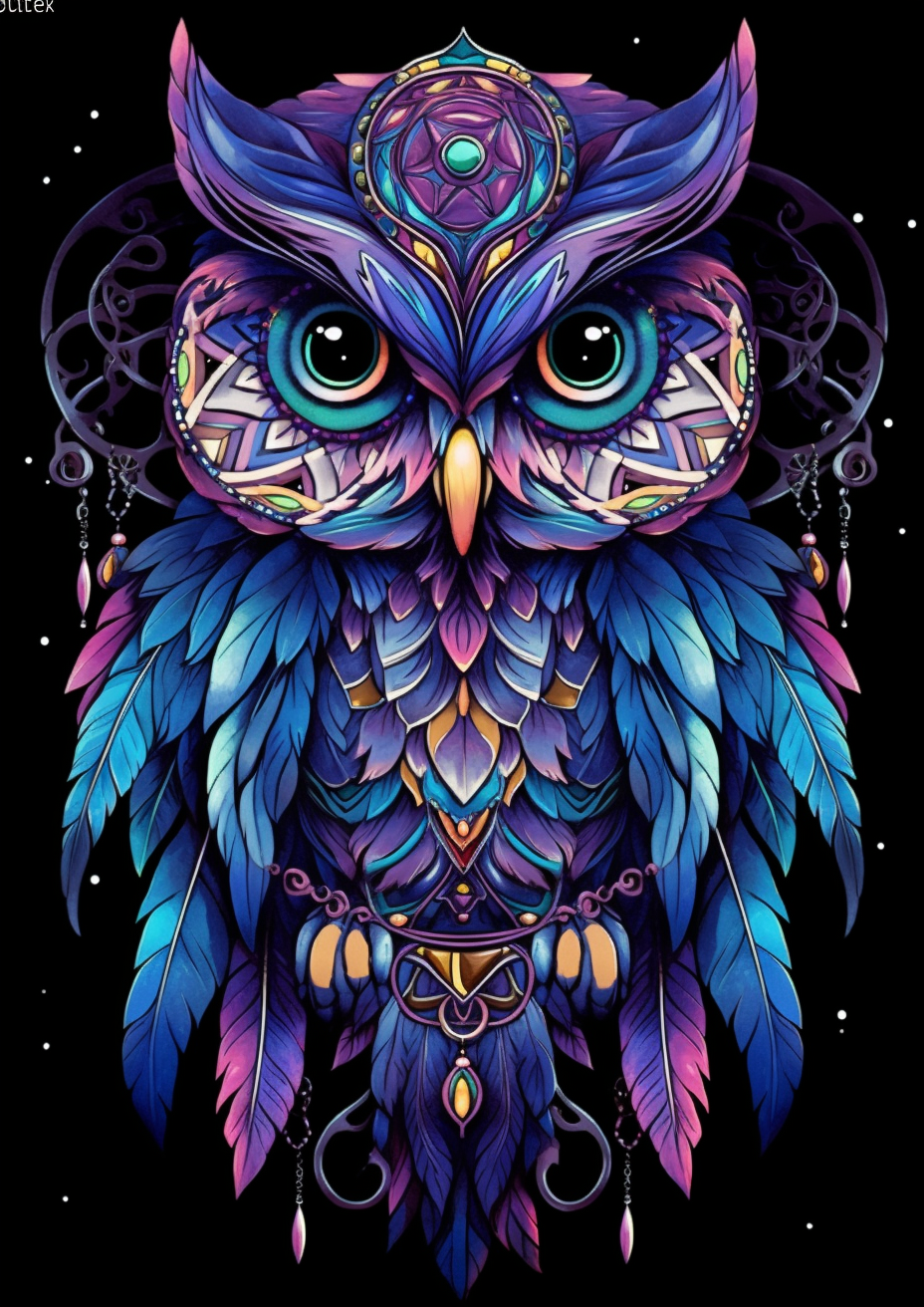 Blue Feather Abstract Owl Diamond Art Kit