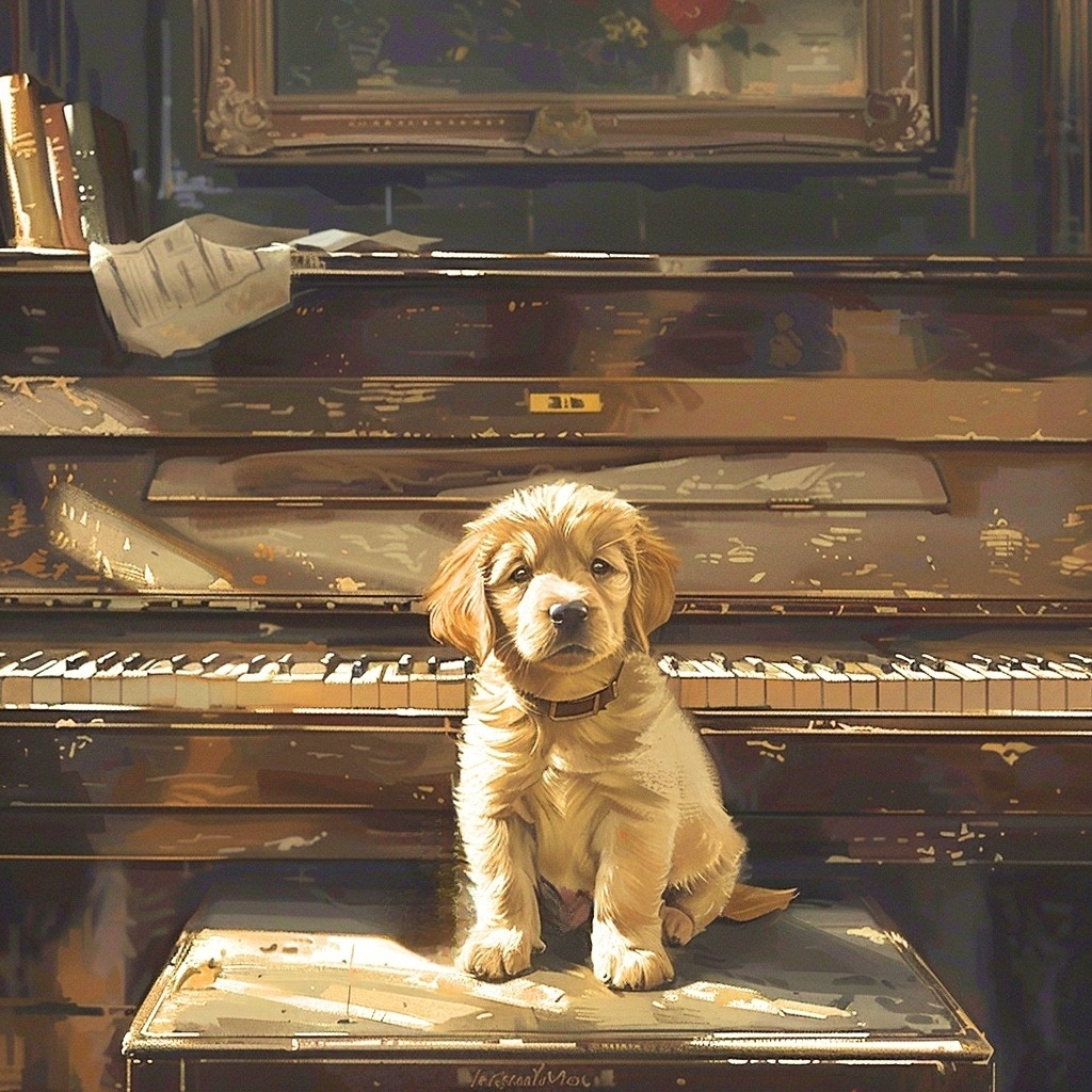 Puppy And Old Piano Diamond Art Kit
