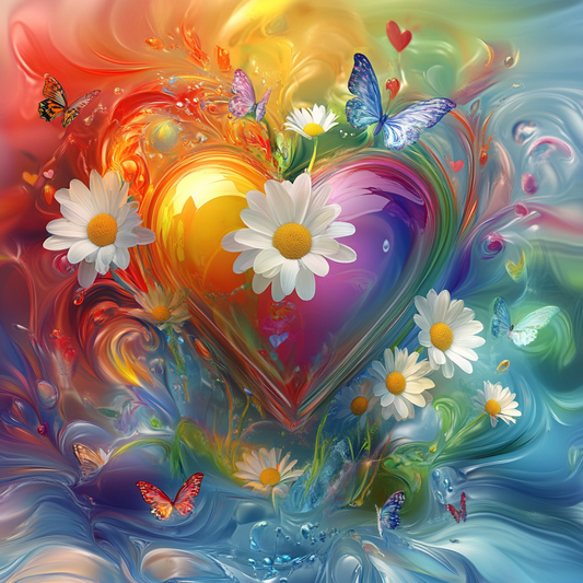 Heart And Flower Splash Diamond Art Kit