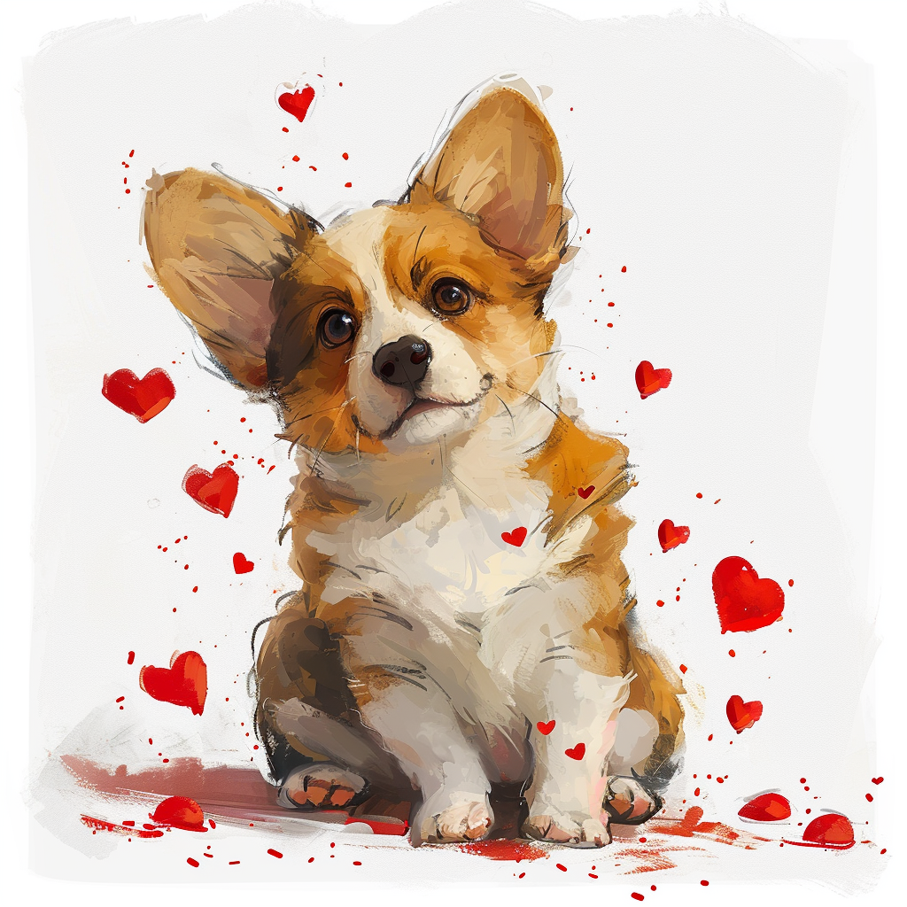 Corgi Red Hearts Diamond Art Kit