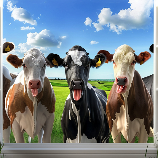 Tongue Out Cows In The Window Diamond Art Kit