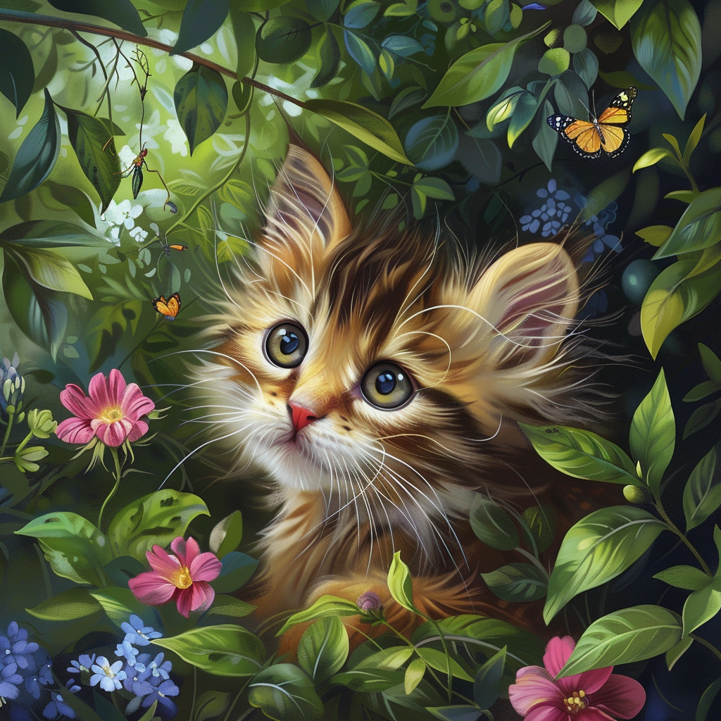 Pink Blue Flowers Kitten Diamond Art Kit
