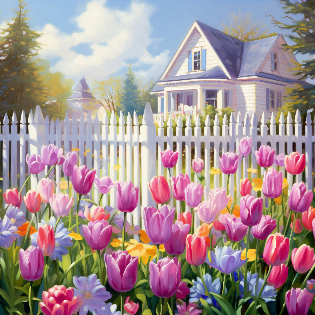 Whitehouse And Tulips Diamond Art Kit
