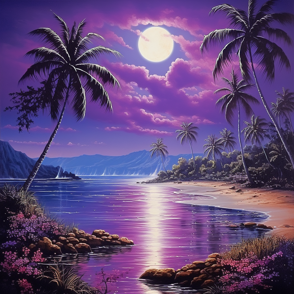 Island Mountains Moonlight Diamond Art Kit