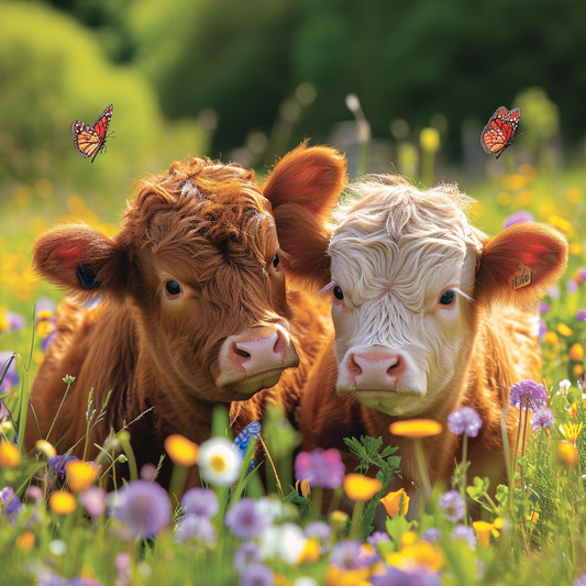 Two Calves And Butterflies Diamond Art Kit