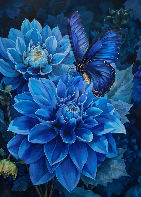 Dark Blue Butterfly And Flowers Diamond Art Kit