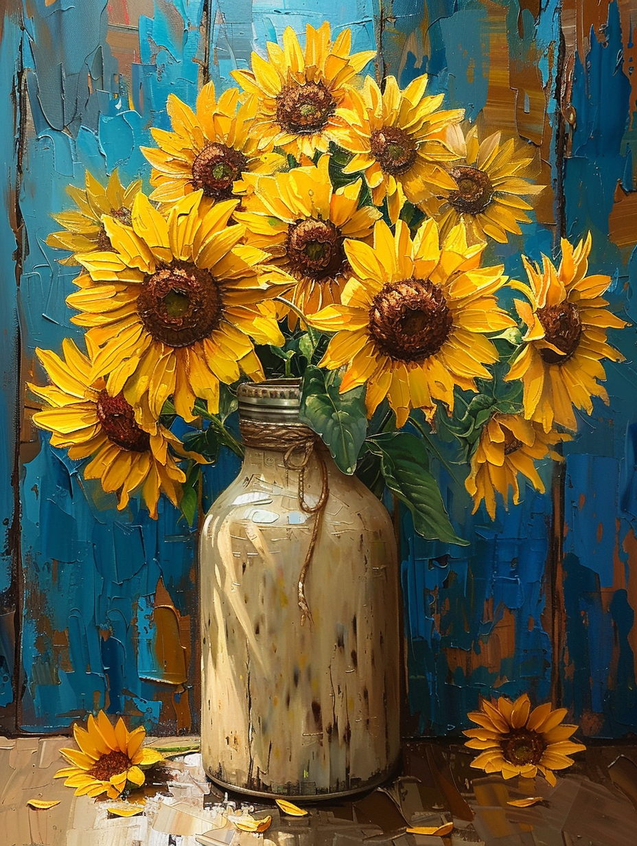 Tan Milk Jug Sunflowers Diamond Art Kit