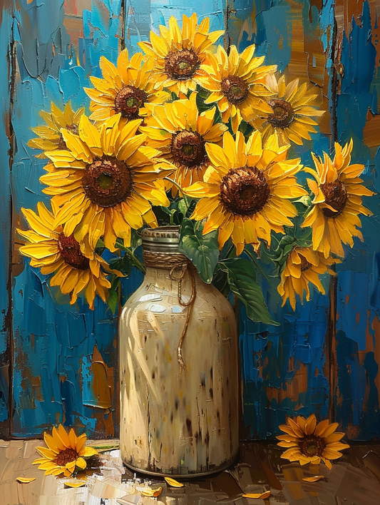 Tan Milk Jug Sunflowers Diamond Art Kit