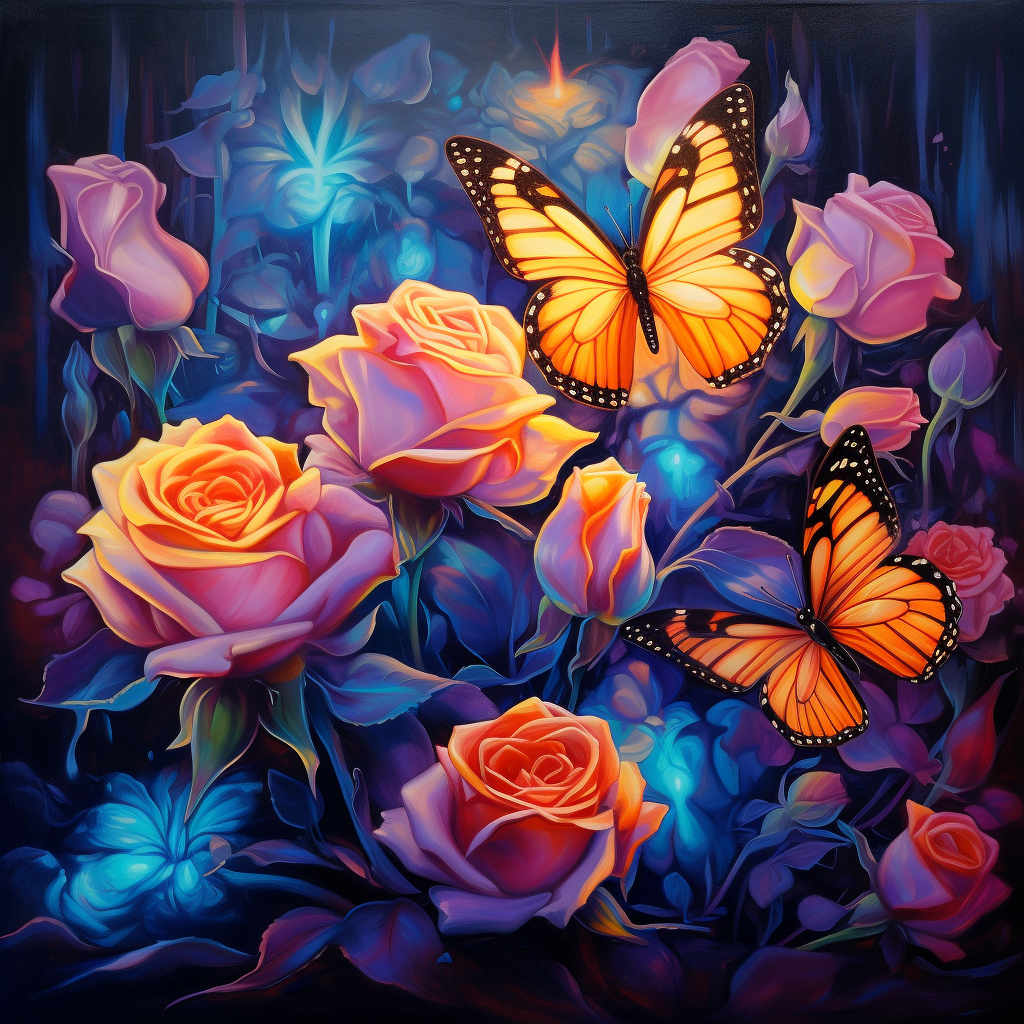 Glowing Yellow Butterflies And Roses Diamond Art Kit